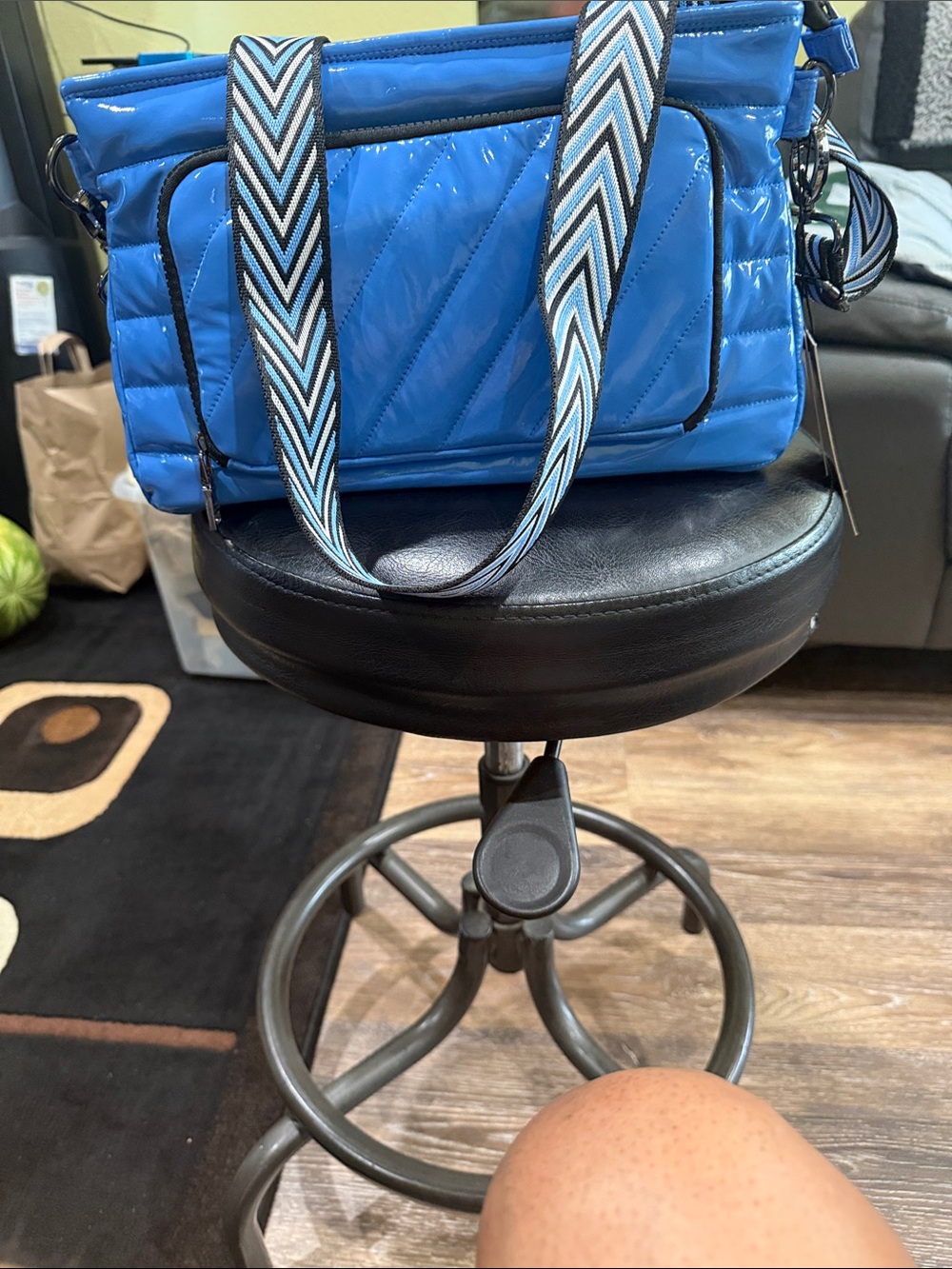 THINK ROYLN Bright Blue Quilted Crossbody with Chevron Strap